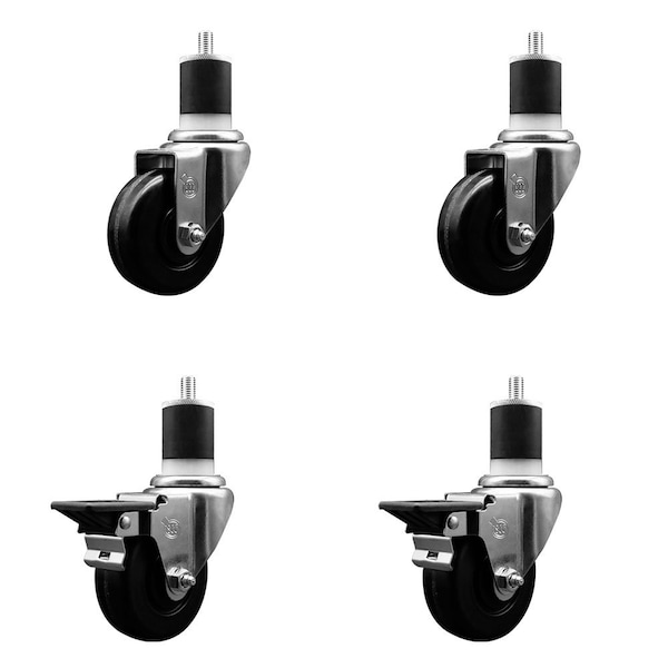 3.5'' Phenolic Wheel Swivel 1-7/8'' Expand Stem Caster Set 2 Brakes, 4PK